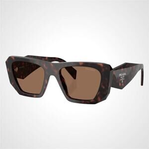 New PRADA Sunglasses Brown Root Tortoise Silver Symbole Logo Square Oversized